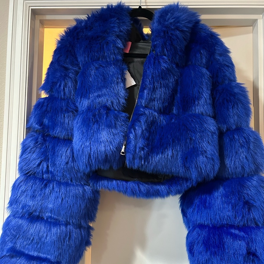 Royal Blue Azalea Wang Faux Fur Coat
